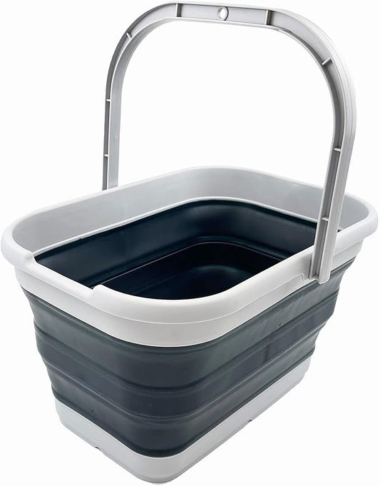 SAMMART 12L (3.1 gallon) Collapsible Rectangular Handy Basket/Bucket/Multiuse Foldable Water Pail for Camping, Fishing (Slate Grey)