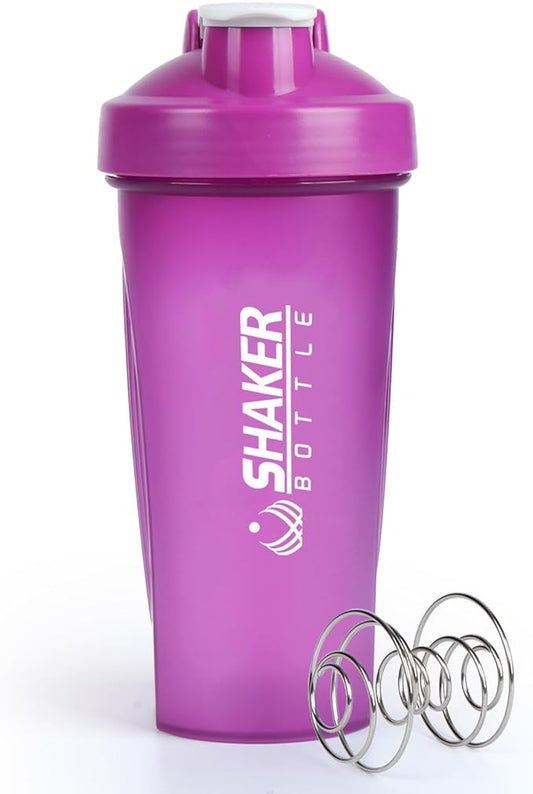 Shaker Bottle, 600ml Classical Protein Shaker Cup with Mixing Ball for Smooth blending, Leak-Proof GYM Workout Water Bottles for protein& Smoothie Shake，Bpa Free (20oz / Purple)