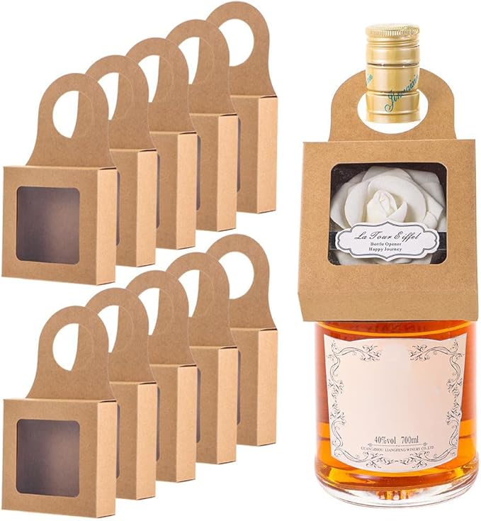 HomeSoGood 20Pcs Kraft Paper Wine Bottle Box with Window Hanging Foldable Gift Boxes for Gifts Candy Holds Wine Bottles Decoration