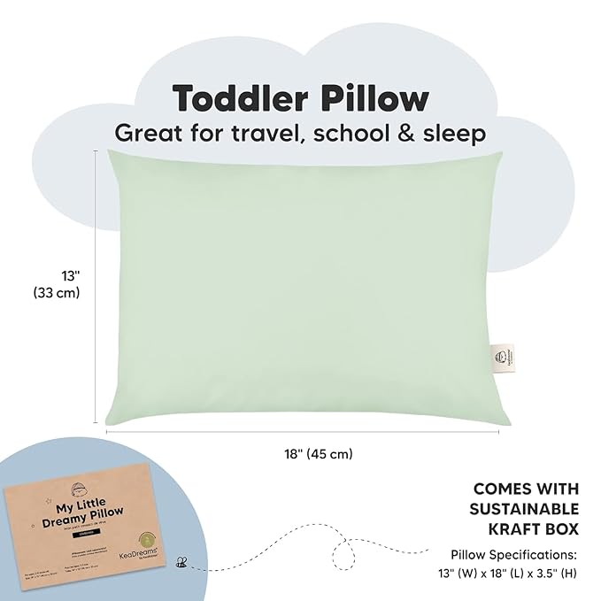 2-Pack Toddler Pillow - Soft Organic Cotton Toddler Pillows for Sleeping - 13X18 Small Pillow for Kids - Kids Pillows for Sleeping - Kids Pillow for Travel, School, Nap, Age 2 to 5 (Sage)