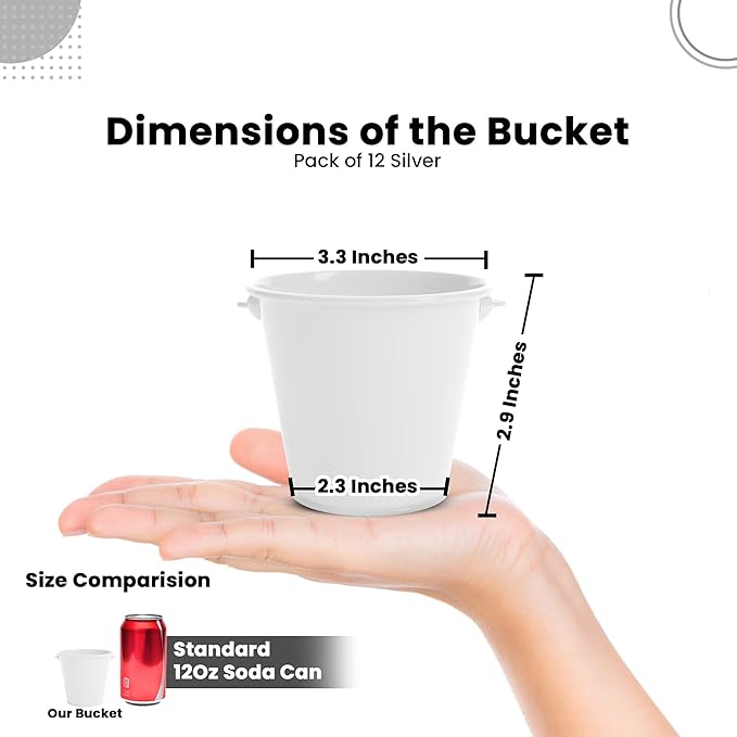 Small Metal Buckets with Handle 12 Pcs – Galvanized Bucket Leak Proof & Rust Resistant 8 fl oz Capacity - Best for Party Décor, Organizing & Decorating Classrooms (Mini 3.3" Top, White)