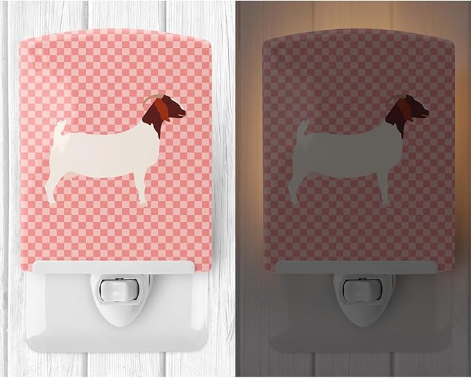 Caroline's Treasures BB7886CNL Boer Goat Pink Check Ceramic Night Light Compact, UL-Certified, Ideal for Bedroom, Bathroom, Nursery, Hallway, Kitchen, 6x4x3, Multicolor