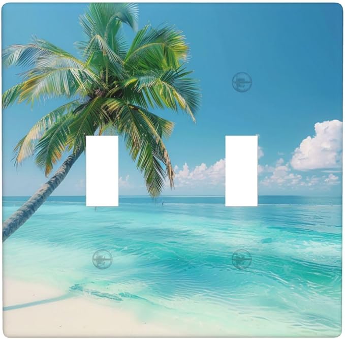 Beach Palm Tree Funny Plastic Wall Plate Decorative Double Toggle Light Switch Cover For Women Girls Bedroom Kitchen Living Room