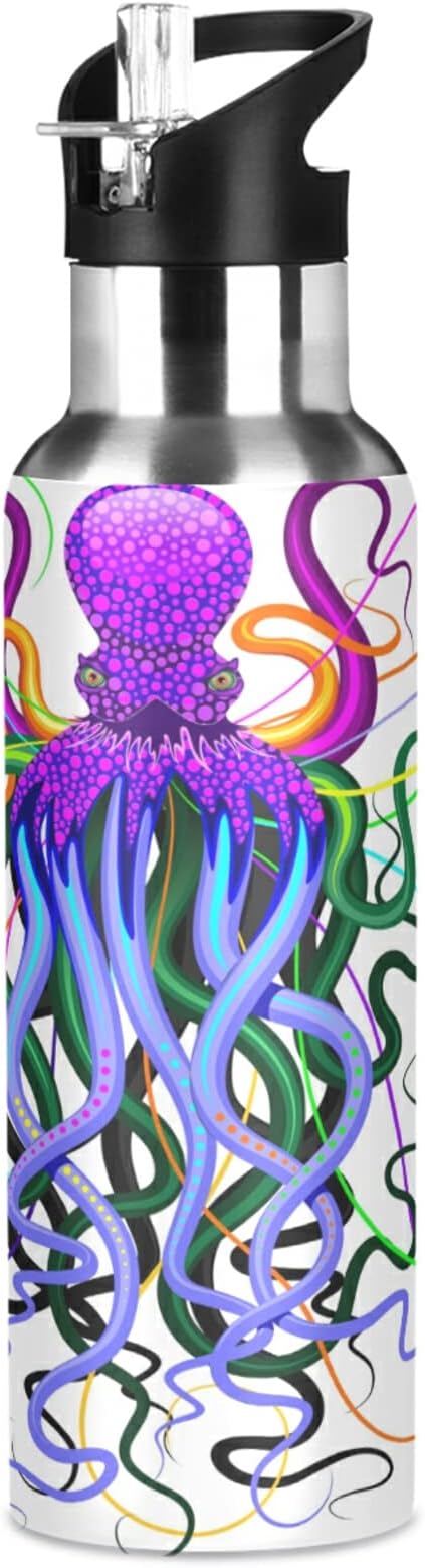 Blueangle 32 OZ Psychedelic Octopus Water Bottle with Straw, Sports Water Bottle BPA Free Stainless Steel Water Jugs for Gym, Kitchen, Working, Outdoor（927）