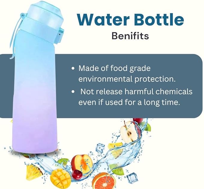 650ml Air Water Bottle with 7 Flavour Pods | BPA Free, Scented, 0 Sugar, 0 Calorie, Sports Water Bottles | Drinking Fruit Fragrance Cup for Fitness, Outdoor, Gym | Starter set… (Purple Blue)