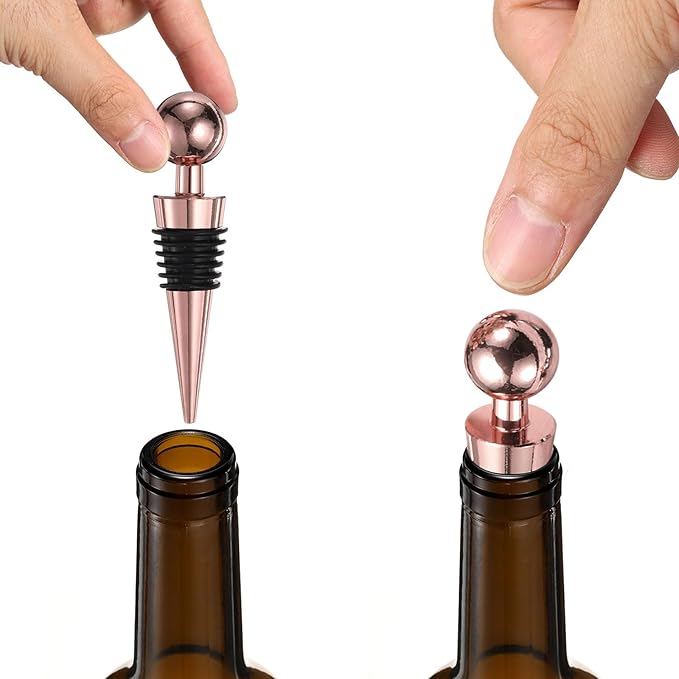 uxcell 3 Pcs Wine Bottle Corks, Vacuum Wine Bottle Stopper, Wine Stopper with Rubber Reusable Wine Corks, Suitable for Standard Bottle, Rose Gold
