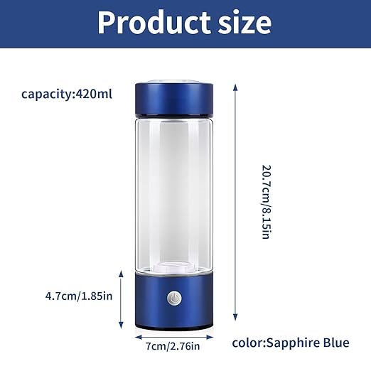 Hydrogen Water Bottle, Portable Hydrogen Water Ionizer Machine, Hydrogen Water Generator, Rechargeable Hydrogen Rich Water Glass Health Cup for Home Travel (Blue)