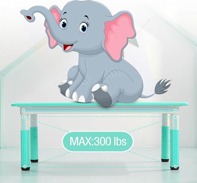 Kids Table and 6 Chair Set - Height Adjustable, Multifunctional Desk, Ergonomically Designed Chairs, Max 300lbs, for Ages 2-10, Classroom, Daycares, Home