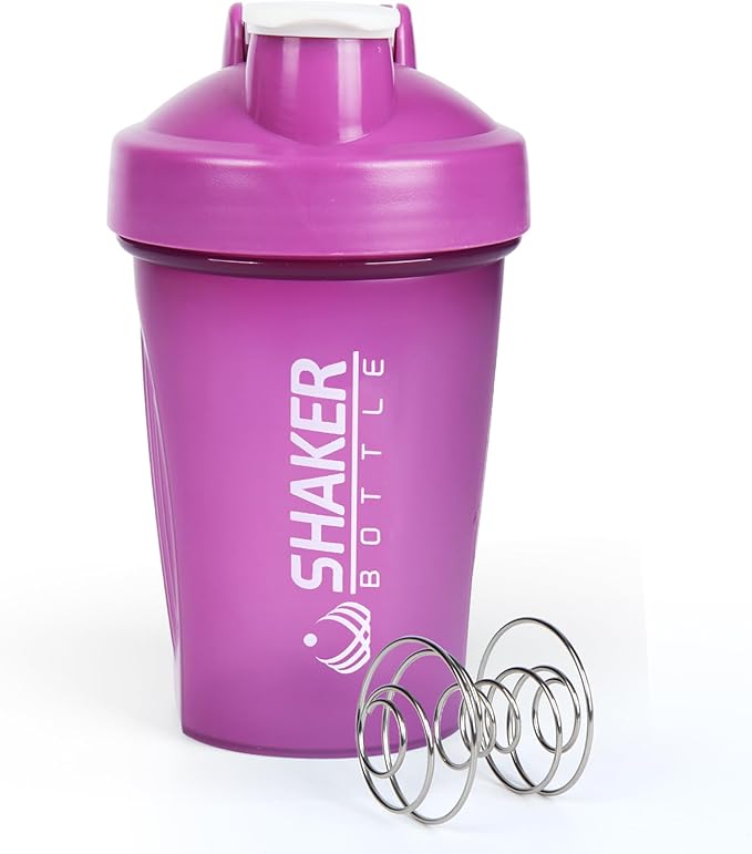 Shaker Bottle, 400ml Small Protein Shaker Cup with Mixing Ball for Smooth blending, Leak-Proof GYM Workout Water Bottles for protein& Smoothie Shake，Bpa Free (13oz / Purple)