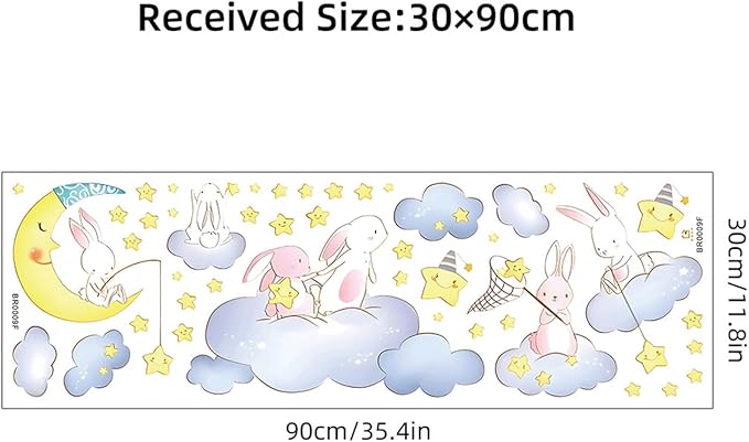 Cartoon Cute Rabbit Wall Decal The Moon and Stars Cloud Bunny Wall Stickers Nursery for Bedroom Girls Decor