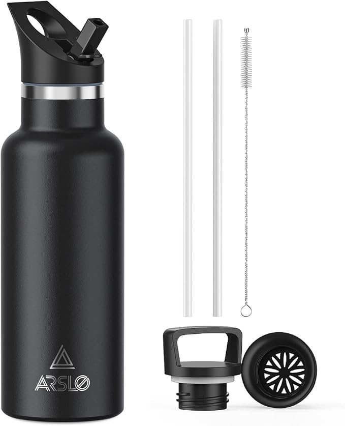 Stainless Steel Double Wall Water Bottles 17oz, Vacuum Insulated Bottle With Straw Lid, Insulated Water Bottle Keeps Water Cold for 24 Hours, Hot for 12 Hours, Hiking, Sports