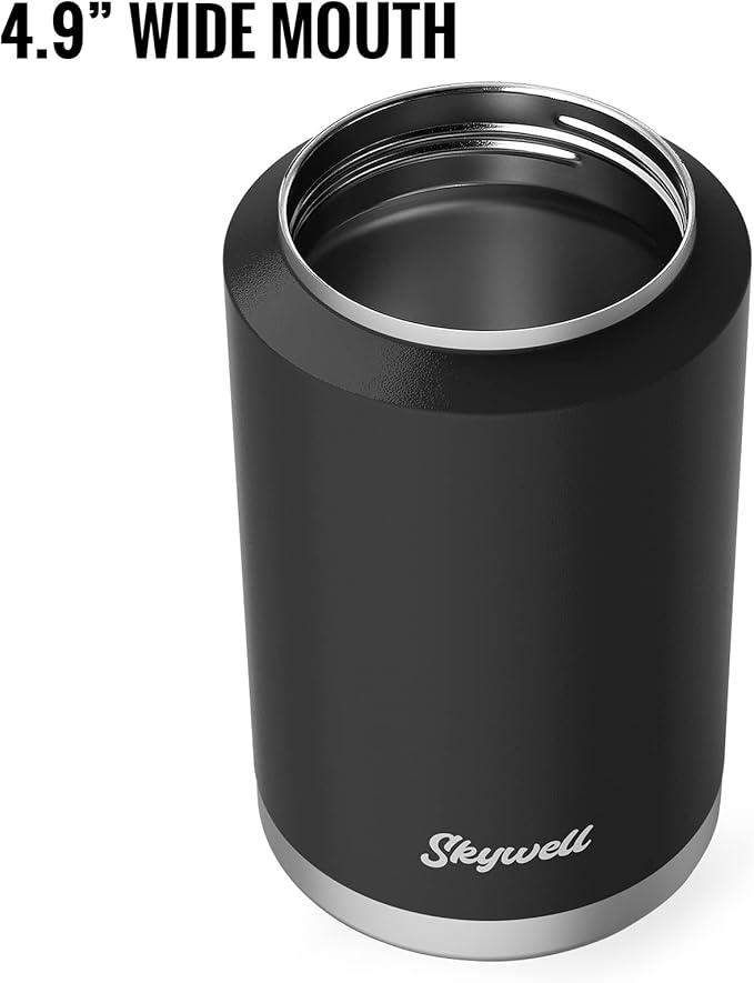 SkyWell 1 Gallon Insulated Water Bottle with Handle and Wide Mouth Water Flask Sweat-Proof and Leak-Proof 128 Oz Stainless Steel Water Jug for Outdoors, Black