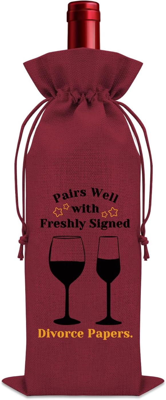 Divorce Gifts for Women Wine Bag Divorce Party Gifts for Him Breakup Gifts for Her Wine Bottle Decoration Bag New Beginning Gift Ideas Pairs Well with Freshly Signed Divorce Papers（Red）