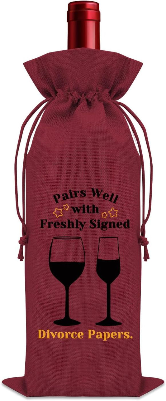 Divorce Gifts for Women Wine Bag Divorce Party Gifts for Him Breakup Gifts for Her Wine Bottle Decoration Bag New Beginning Gift Ideas Pairs Well with Freshly Signed Divorce Papers（Red）