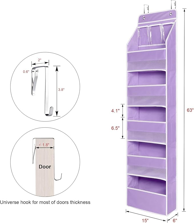Univivi Door Storage Organizer Nursery Over the Door Organizer Baby Storage with 5 Large Pockets and 3 Small PVC Pockets for Cosmetics, Toys and Sundries (Purple)