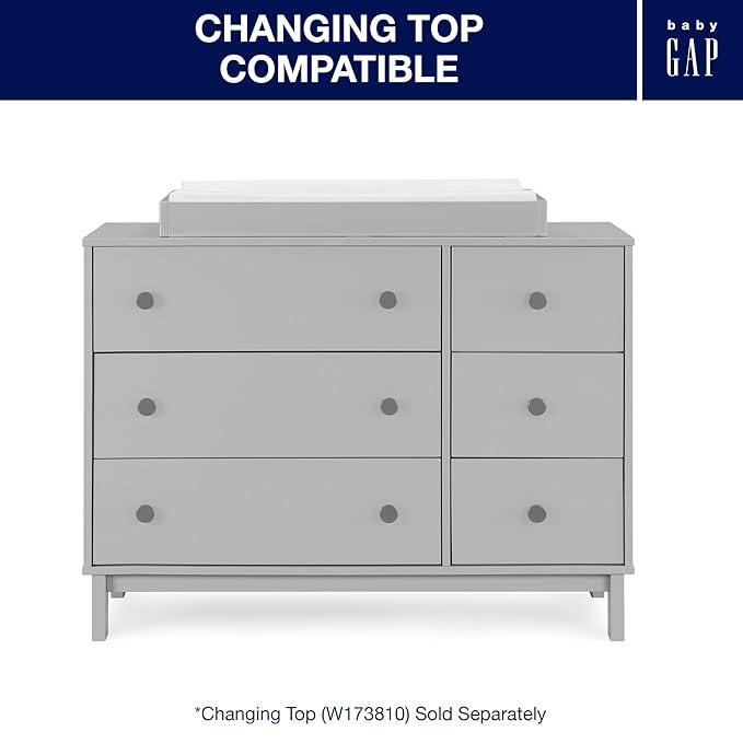 GAP babyGap Legacy 6 Drawer Dresser with Interlocking Drawers - Greenguard Gold Certified, Grey/Dark Grey