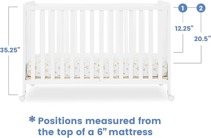Delta Children Simmons Kids Aria Full Size Portable Folding Crib - Greenguard Gold Certified, Bianca White