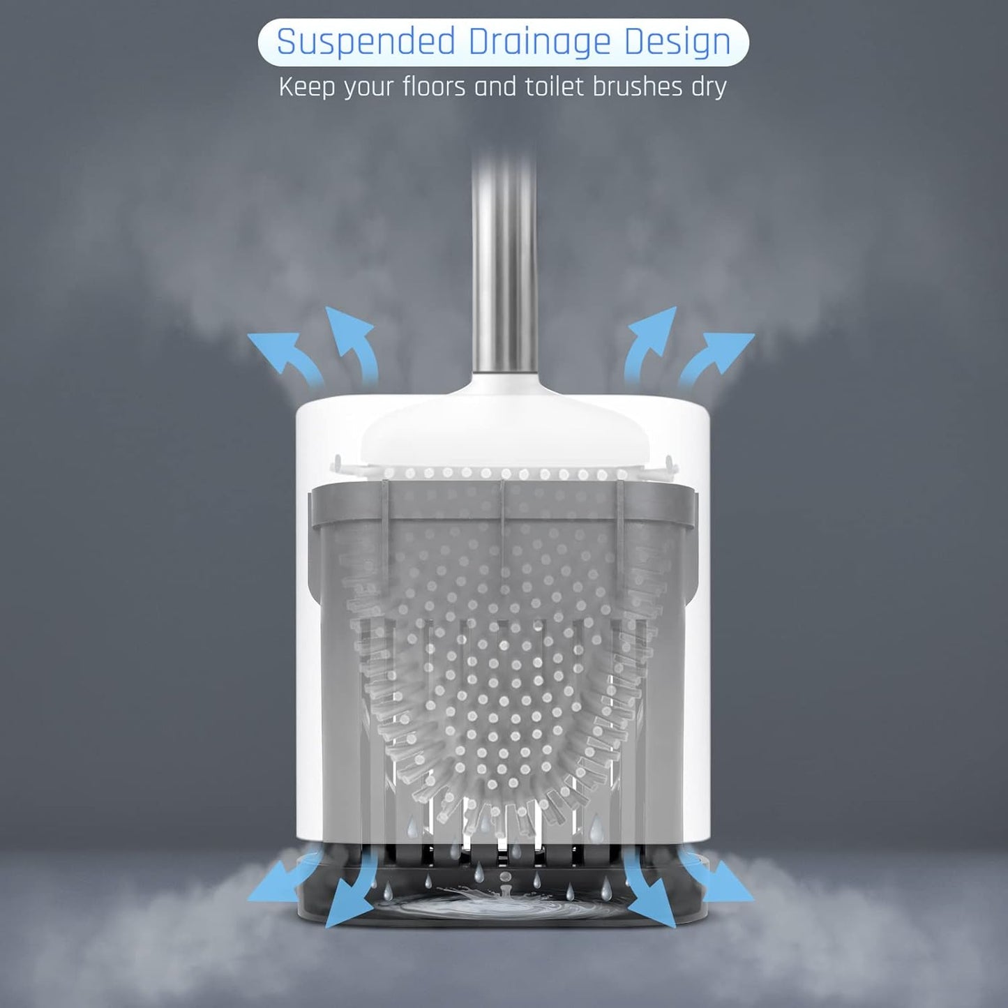 Sellemer Toilet Brush and Holder Set for Bathroom, Flexible Toilet Bowl Brush Head with Silicone Bristles, Compact Size for Storage and Organization, Ventilation Slots Base (3 Pack, Multicolor)