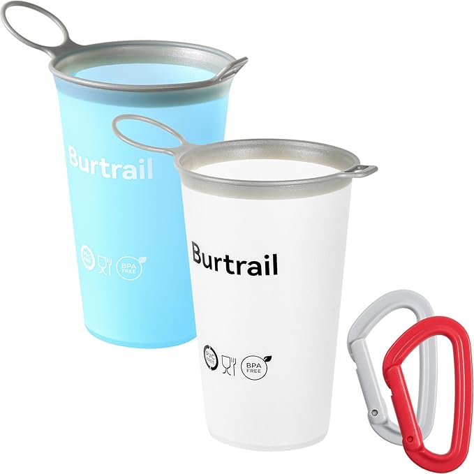 Collapsible Running Cup,Ultralight Protable Running Water Cup for Trail Running,Ultramarathon,Backpacking,Camping-BPA Free,200 ml/6.8 oz-2Pack, SkyBlue & White