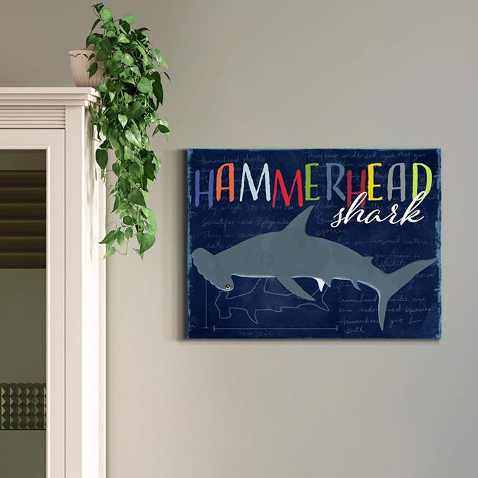 Renditions Gallery Canvas Animal Wall Art Modern Decorations Paintings Colorful Playful Hammerhead Shark Abstract Vibrant Lifestyle Artwork Prints for Kids Bedroom Nursery - 8"x12" LT33