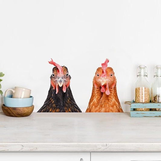 Chicken Wall Decals Peel and Stick Funny 2 Chicken Heads Wall Art Stickers Funny Wall Decals for Kitchen Bedroom Playroom Game Room Farm Barn Funny Car Sticker