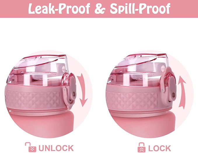 OLDLEY Replacement Straw Lid for 15 oz Water Bottle, Leakproof Spillproof Dustproof One-Click Open Cap with Carry Strap