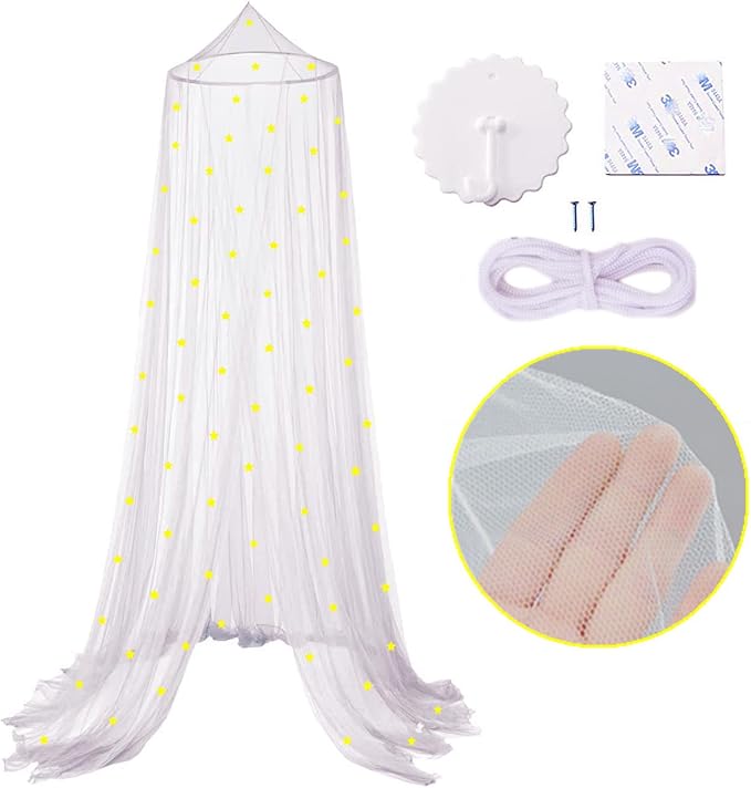 Eimilaly Stars Bed Canopy Glow in The Dark, Bed Canopy for Girls Mosquito Net, Princess Canopy for Girls Bed Room Decor, Purple