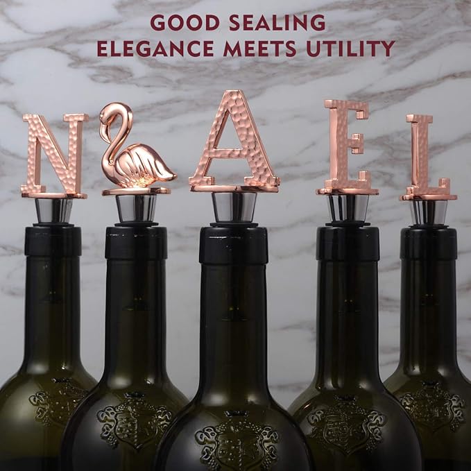 Miicol Wine Bottle Stopper, Prosecco Stopper, Rose Gold Wine Stopper, Personalised Champagne Stopper, Initial Wine Stopper, Funny Prosecco Gift, Wine Lovers Gift, Letter A