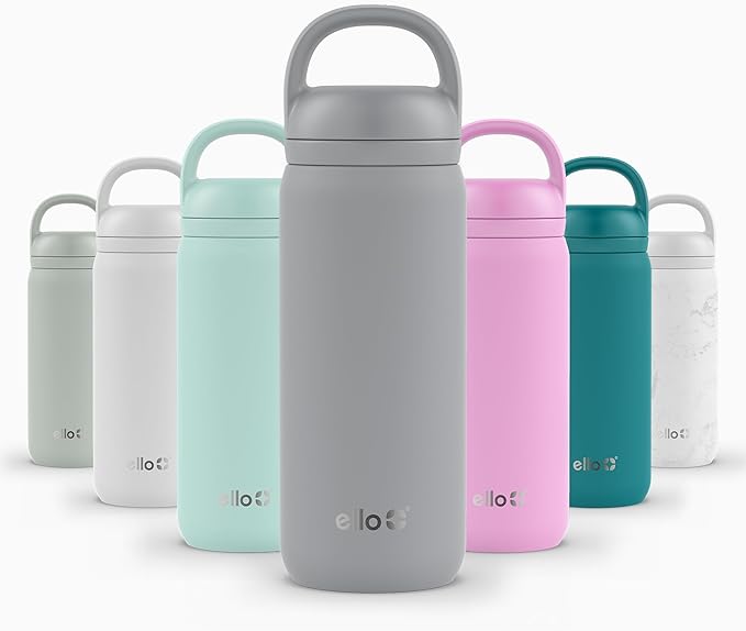 Ello Cooper Twist 18oz Kids Stainless Steel Water Bottle with Chug Lid | Leak Proof Double Walled and Vacuum Insulated | Fits Car Cupholder | Built in Carry Loop | Dishwasher Safe | Gray