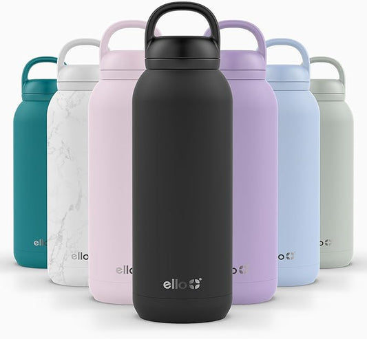 Ello Cooper Twist 40oz Stainless Steel Water Bottle with Chug Lid | Leak Proof | Double Walled and Vacuum Insulated | Built in Carry Loop | Dishwasher Safe | Black