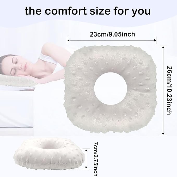Piercing Pillow, Ear Hole Piercing Pillows, O-Shaped Side Sleeping Pillow, Ear Protector Pillow for Ear Pain, Piercing, CNH, Pain Relief Sleeping, Pressure Sore, Minky Dot(Gray), Small