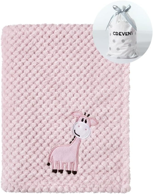 CREVENT 30''X40'' Cute Cozy Fluffy Warm Baby Blanket for Girls Infants Toddlers' Bedding Crib Cot Stroller, Baby Shower Birthday Newborn's Gift Pink- Baby Giraffe