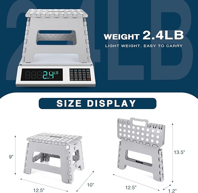 Folding Step Stool 9", Kids Step Stool, Heavy Duty Step Stools for Adults, Compact Foot Stools, Light-Weight Toddler Step Stool for Kitchen, Bathroom, Holds Up to 300 lbs (Grey)