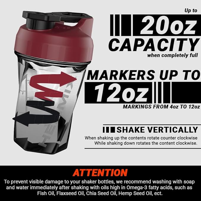 HELIMIX 1.5 Vortex Blender Shaker Bottle Holds Upto 20oz | No Blending Ball or Whisk | USA Made | Portable Pre Workout Whey Protein Drink Shaker Cup | Mixes Cocktails Smoothies Shakes | Top Rack Safe