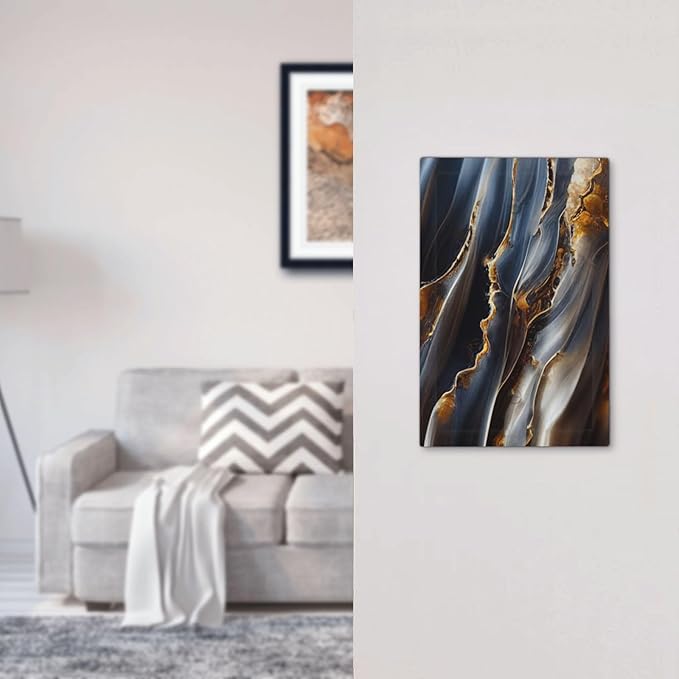 Gradient Abstract Ripple Blue Gold Marble Printed 1 Gang Light Switch Covers No Device Wall Plate Decorative Blank Switchplate Electrical Faceplate for Kitchen Bathroom Bedroom Decor