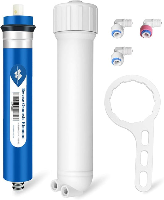 Membrane Solutions RO Membrane, 50 GPD Reverse Osmosis Membrane Replacement with Housing, Wrench, 1/4" Quick-Connect Fittings, Check Valve for Water Filter Purifier