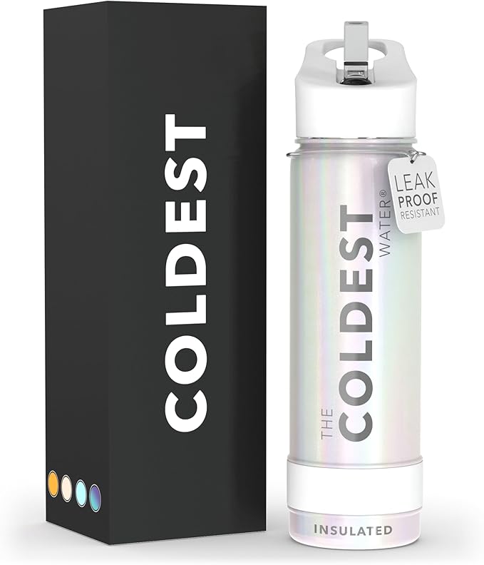 Coldest Sports Water Bottle with Straw Lid Vacuum Insulated Stainless Steel Metal Thermos Bottles Reusable Leak Proof Flask for Sports Gym (24 oz, Cosmic Ice Glitter)