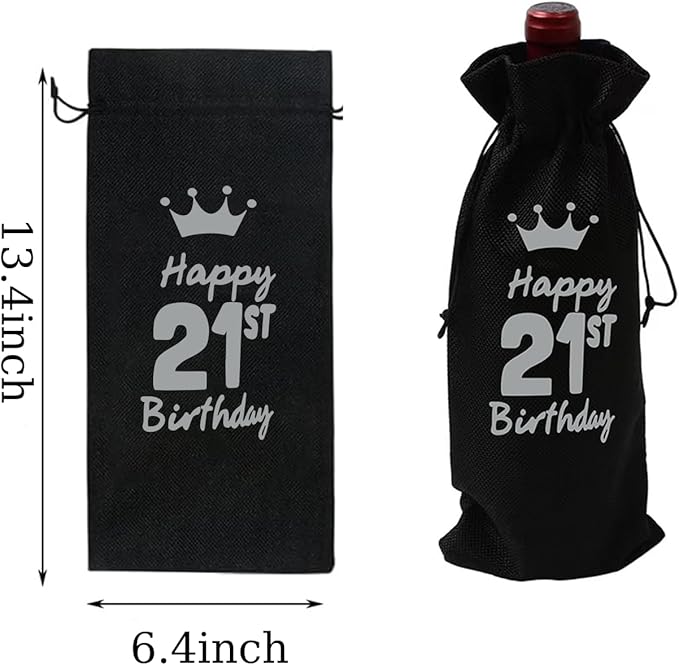 comfit 21st Birthday Wine Bag, 21st Birthday Party Decoration Wine Bag Gifts, Happy Birthday decor, Pairs Well with Celebrating Birthday Wine Bag for Her Him,Black