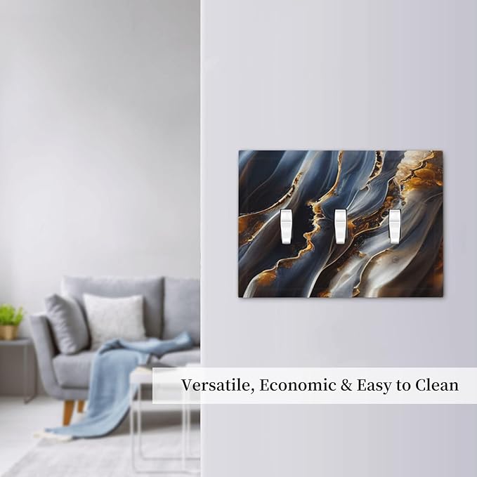 Gradient Abstract Ripple Blue Gold Marble Printed 3 Gang Light Switch Covers Triple Toggle Wall Plate Decorative Switchplate Electrical Faceplate for Kitchen Bathroom Bedroom Decor