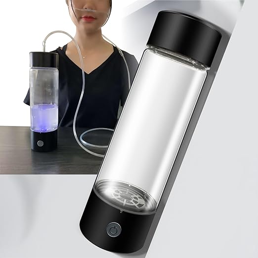 Hydrogen Water Generator, 410ml Rechargeable Portable Hydrogen Rich Water Bottle, Hydrogen Ions Maker Machine 1200‑1400ppb with Nasal Hose, Reducing Oxidative Stress