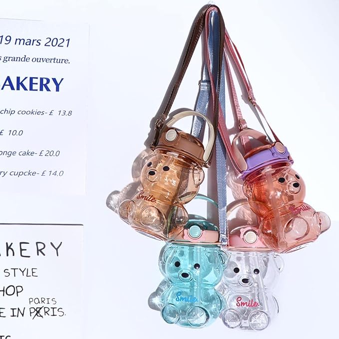 Vctitil Large Capacity Straw Water Cup Cute Bear Belly Cup Outdoor Sports Bottle 1000ml Plastic Water Cup(pink)