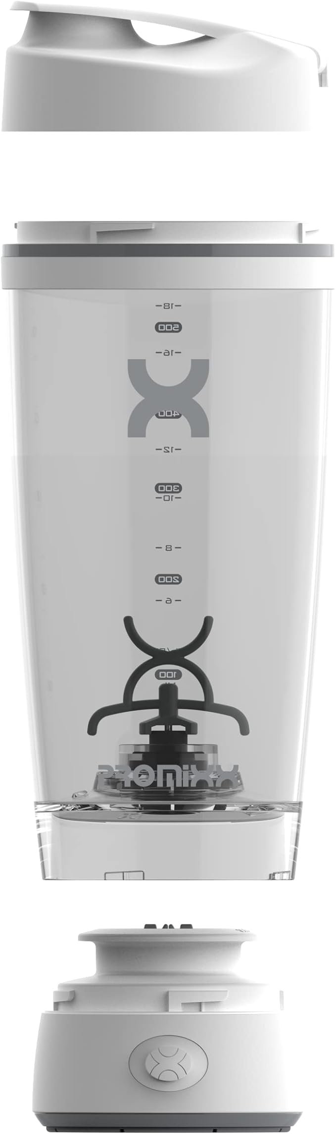 Promixx Original Shaker Bottle - Battery-powered for Smooth Protein Shakes - BPA Free, 20oz Cup (White)