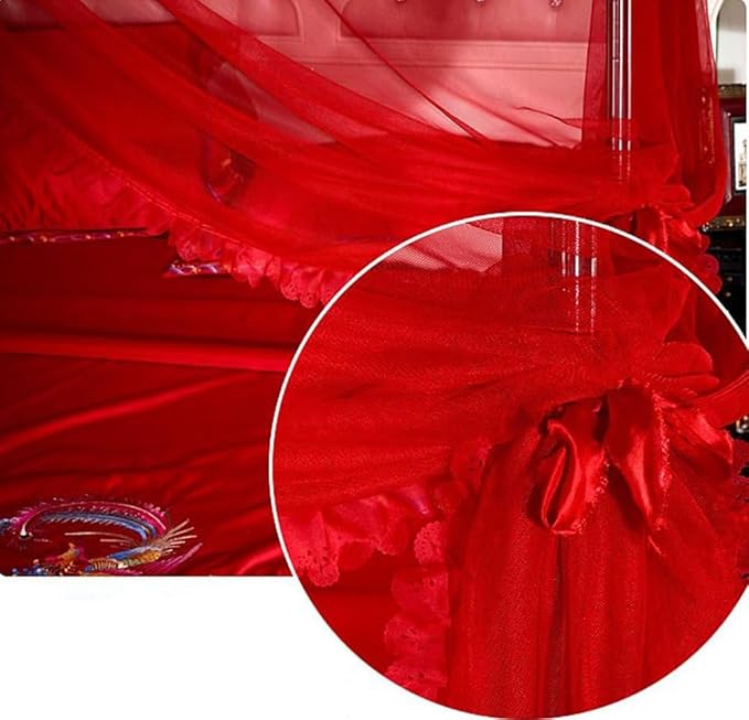 Mengersi Red Canopy Bed Curtains Bed Canopy,Four Corner Post Bed Curtains Elegant Bed Draperies Bedroom Decoration，Full