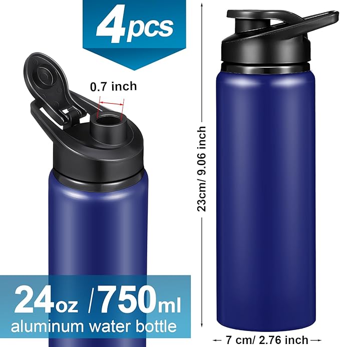 CHENGU 10 Pcs Aluminum Water Bottle 24oz Aluminum Reusable Bottles Lightweight Snap Lid Sports Water Bottle Multipack Easy Carry Leak Proof Travel Bottle for Gym Camping Hiking Outdoor Fishing (Blue)