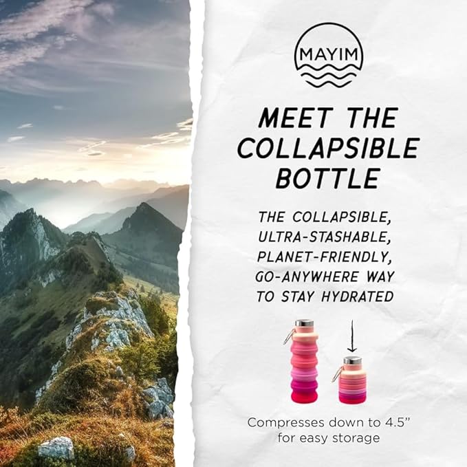 Mayim Collapsible Water Bottles Silicone Travel Tumbler with Clip for Backpack, Reusable Portable Sport Water Bottle for Gym, Camping, Hiking or Airport, 17 Oz Black & White Tie Dye