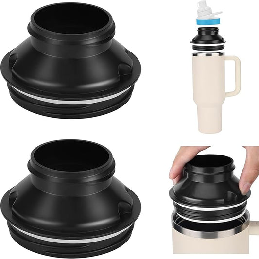 2PCS Bottle Adapter for Stanley Cup 40oz to Cirkul, Lid Cap Converter Accessories, Cirkul Stanley Adapter BPA Free Plastic, Food Grade Silicone Fits for Stanley Water Bottles(Black)