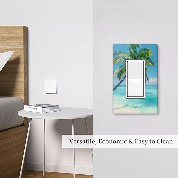 Beach Palm Tree Toggle Funny Plastic Wall Plate Decorative Single Rocker Light Switch Cover For Women Girls Bedroom Kitchen Living Room