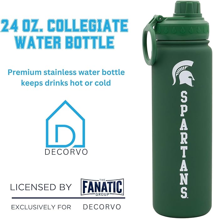 Michigan State Spartans Water Bottle - Green Double Walled Stainless Steel 24 oz Keeps Drinks Cold or Hot