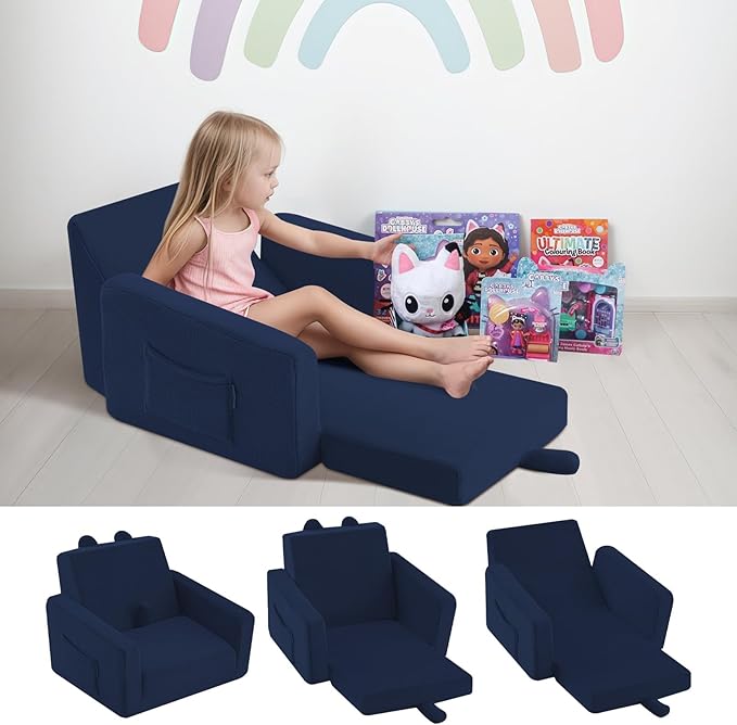 MeMoreCool Folding Toddler Chair, Cmofy Plush Fold Out Kids Couch Sofa, Convertible Kid Sofa Bed, Flip Out Baby Recliner for Toddlers 1-3 Girls Boys
