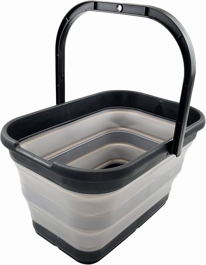 SAMMART 12L (3.1 gallon) Collapsible Rectangular Handy Basket/Bucket/Multiuse Foldable Water Pail for Camping, Fishing (Black/Alloy Grey)